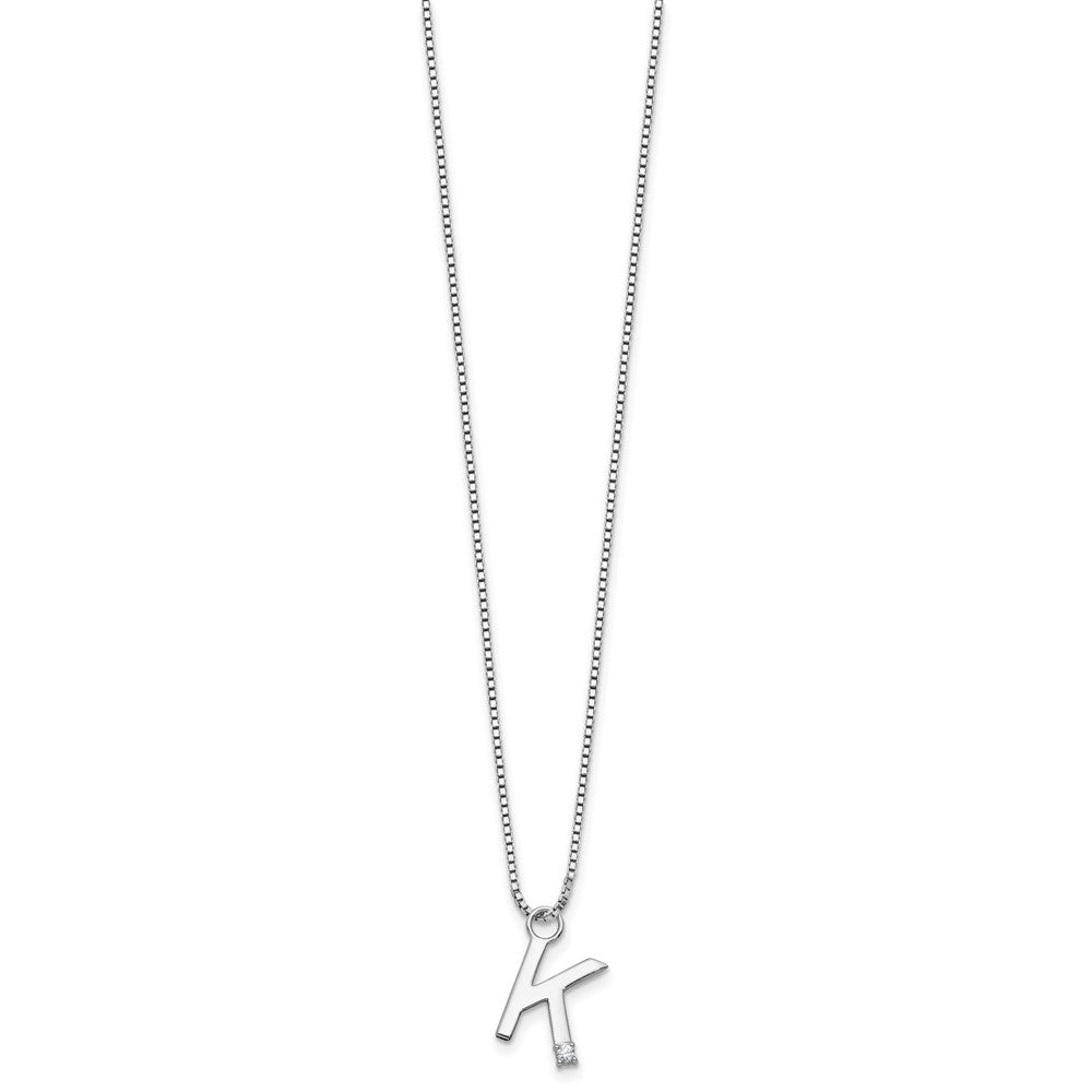 Sterlingsilber Rhodiniert Weiß Eis.03 Diamant Initiale K mit 2 Zoll Verlängerung. Halskette
