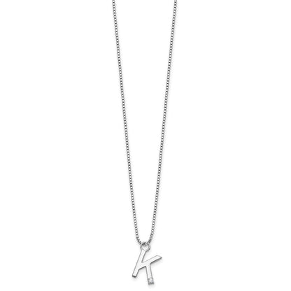 Sterlingsilber Rhodiniert Weiß Eis.03 Diamant Initiale K mit 2 Zoll Verlängerung. Halskette