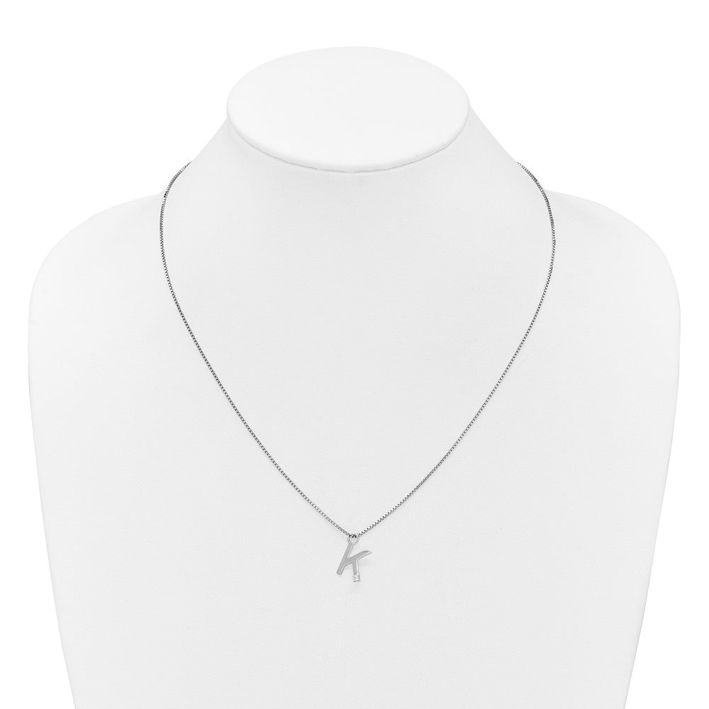 Sterlingsilber Rhodiniert Weiß Eis.03 Diamant Initiale K mit 2 Zoll Verlängerung. Halskette