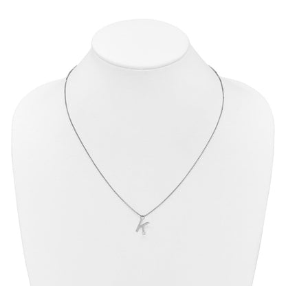 Sterlingsilber Rhodiniert Weiß Eis.03 Diamant Initiale K mit 2 Zoll Verlängerung. Halskette