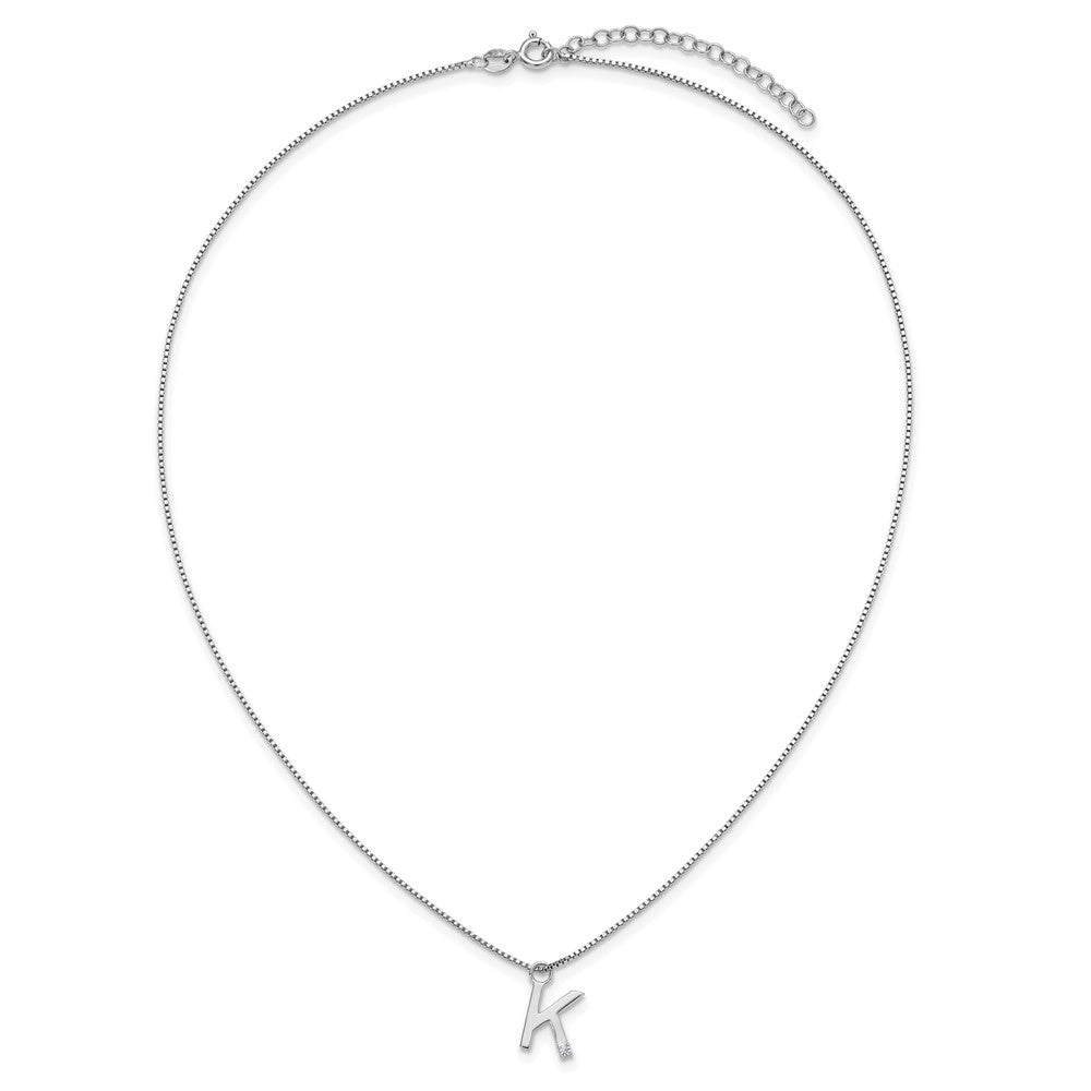 Sterlingsilber Rhodiniert Weiß Eis.03 Diamant Initiale K mit 2 Zoll Verlängerung. Halskette