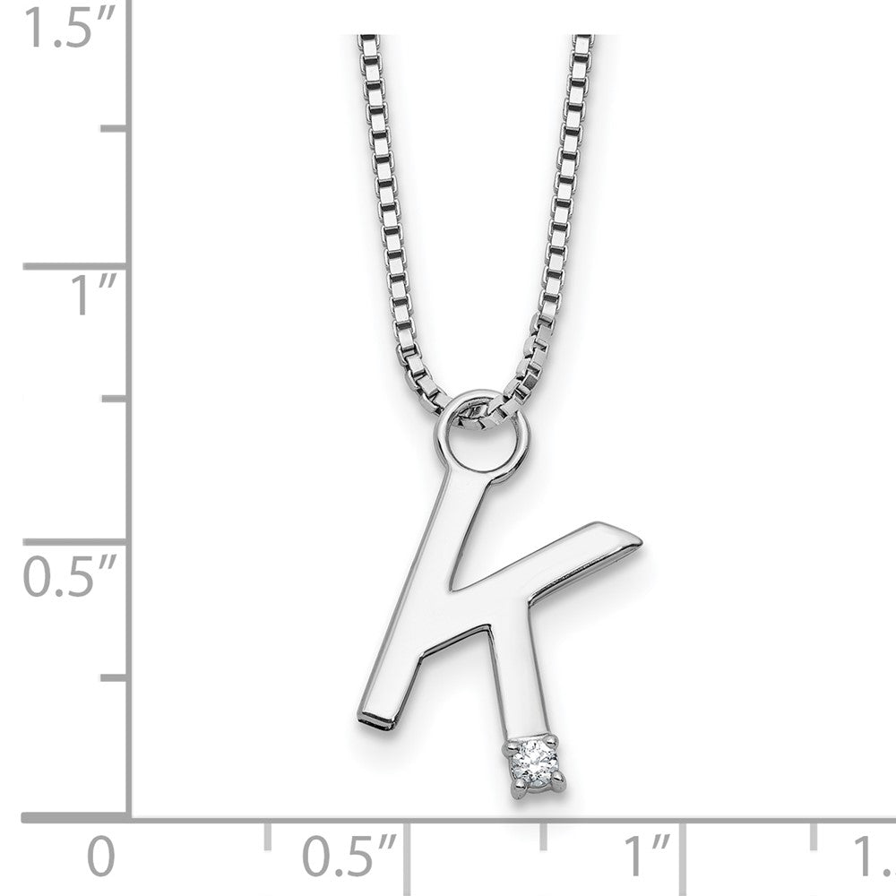 Sterlingsilber Rhodiniert Weiß Eis.03 Diamant Initiale K mit 2 Zoll Verlängerung. Halskette