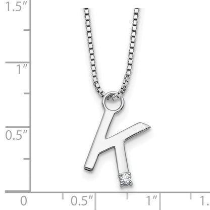 Sterlingsilber Rhodiniert Weiß Eis.03 Diamant Initiale K mit 2 Zoll Verlängerung. Halskette
