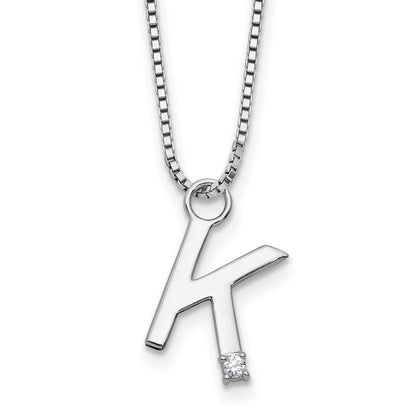 Sterlingsilber Rhodiniert Weiß Eis.03 Diamant Initiale K mit 2 Zoll Verlängerung. Halskette