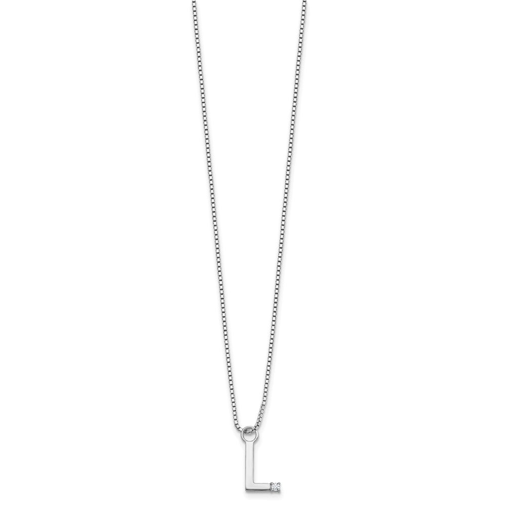 Sterlingsilber Rhodiniert Weiß Eis.03 Diamant Initiale L mit 2 Zoll Verlängerung. Halskette