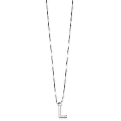 Sterlingsilber Rhodiniert Weiß Eis.03 Diamant Initiale L mit 2 Zoll Verlängerung. Halskette