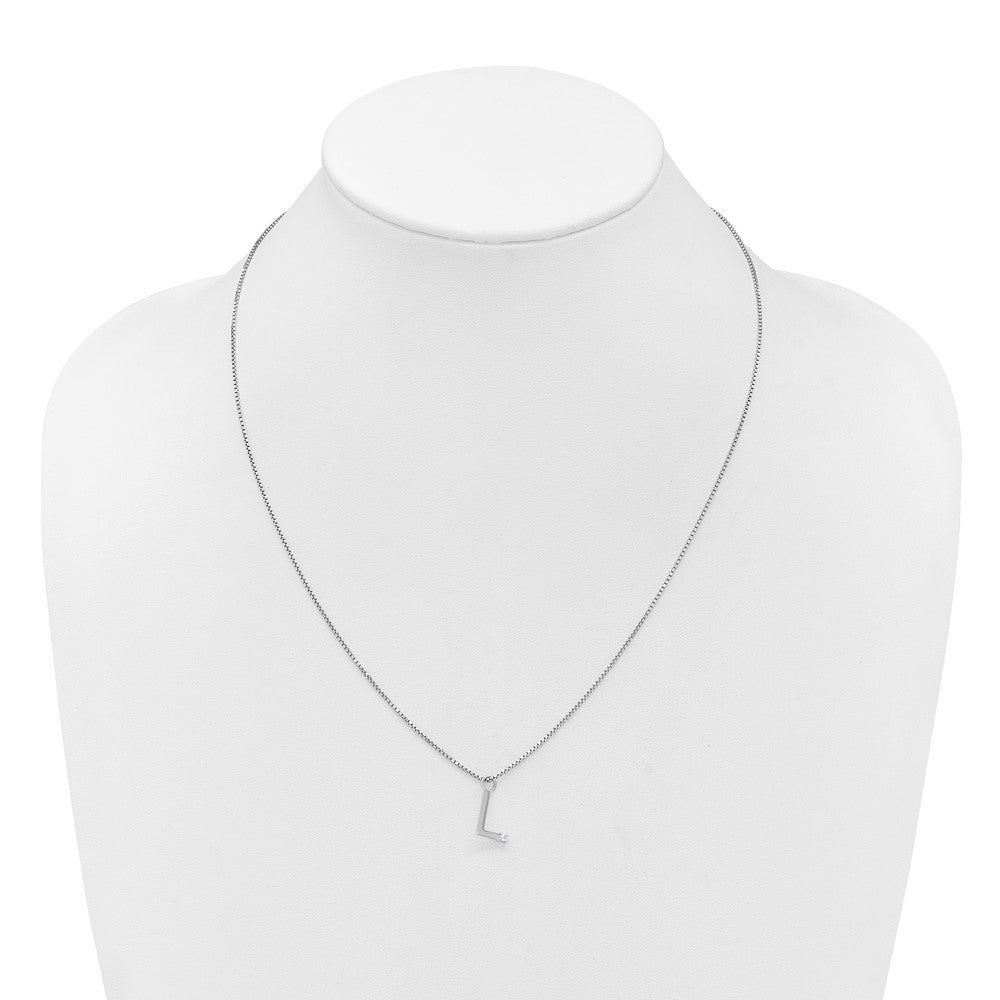 Sterlingsilber Rhodiniert Weiß Eis.03 Diamant Initiale L mit 2 Zoll Verlängerung. Halskette