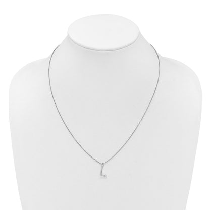 Sterlingsilber Rhodiniert Weiß Eis.03 Diamant Initiale L mit 2 Zoll Verlängerung. Halskette
