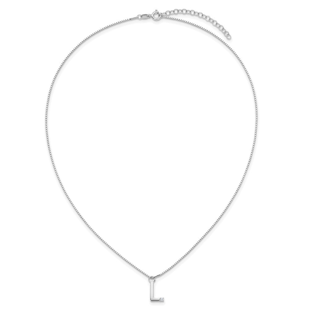Sterlingsilber Rhodiniert Weiß Eis.03 Diamant Initiale L mit 2 Zoll Verlängerung. Halskette