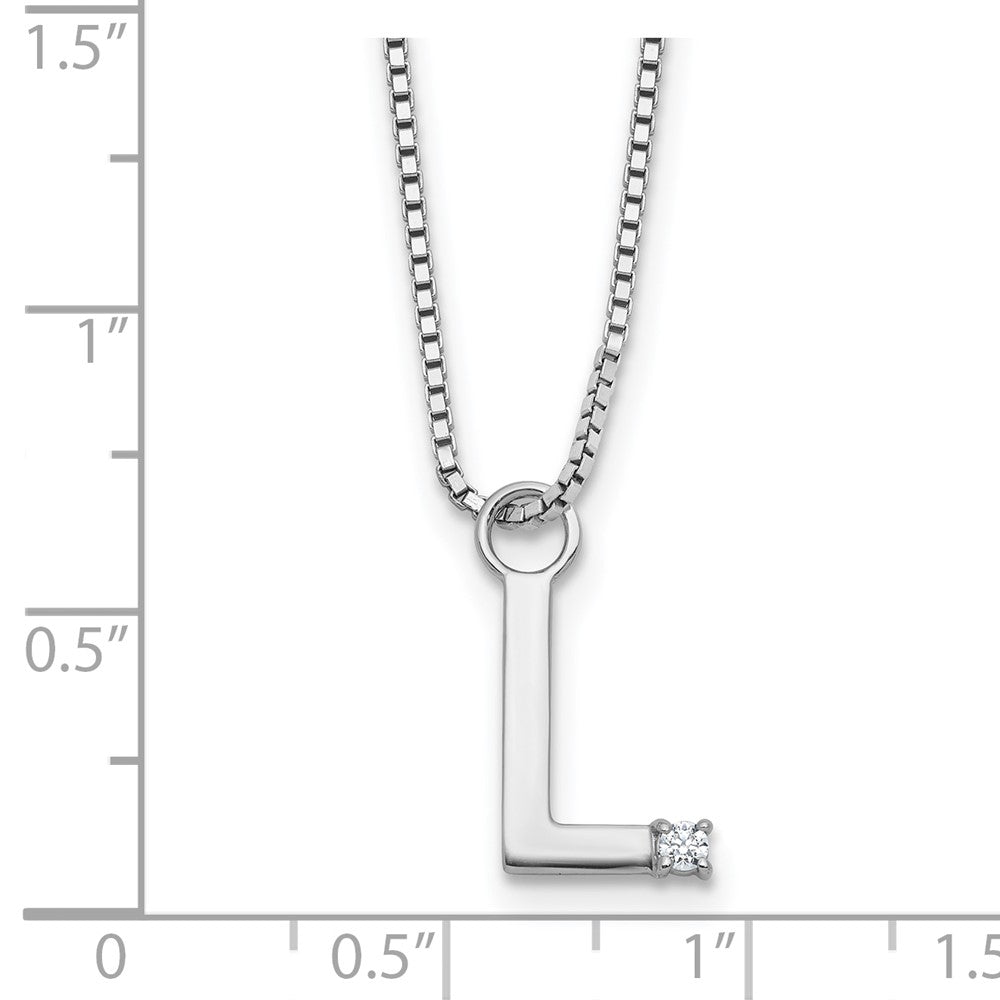 Sterlingsilber Rhodiniert Weiß Eis.03 Diamant Initiale L mit 2 Zoll Verlängerung. Halskette