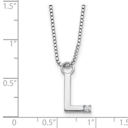 Sterlingsilber Rhodiniert Weiß Eis.03 Diamant Initiale L mit 2 Zoll Verlängerung. Halskette