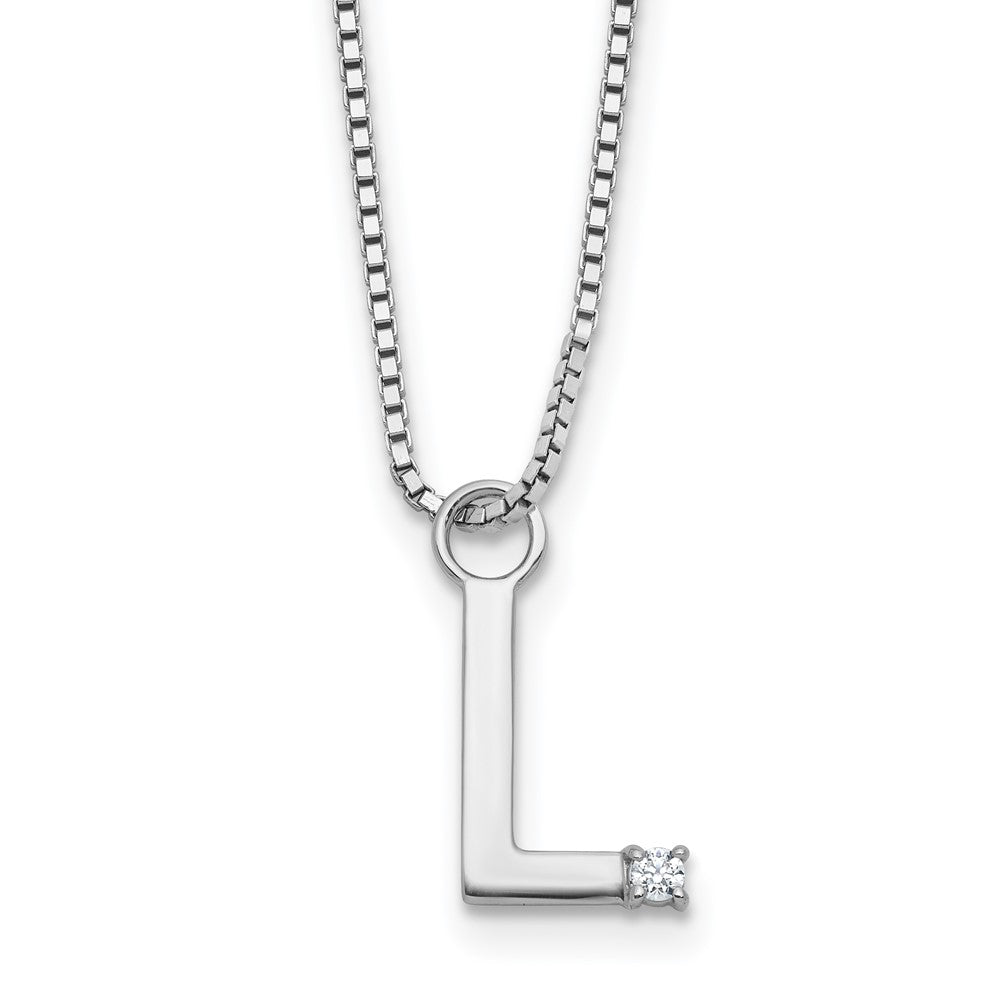 Sterlingsilber Rhodiniert Weiß Eis.03 Diamant Initiale L mit 2 Zoll Verlängerung. Halskette
