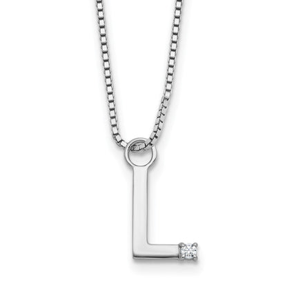Sterlingsilber Rhodiniert Weiß Eis.03 Diamant Initiale L mit 2 Zoll Verlängerung. Halskette