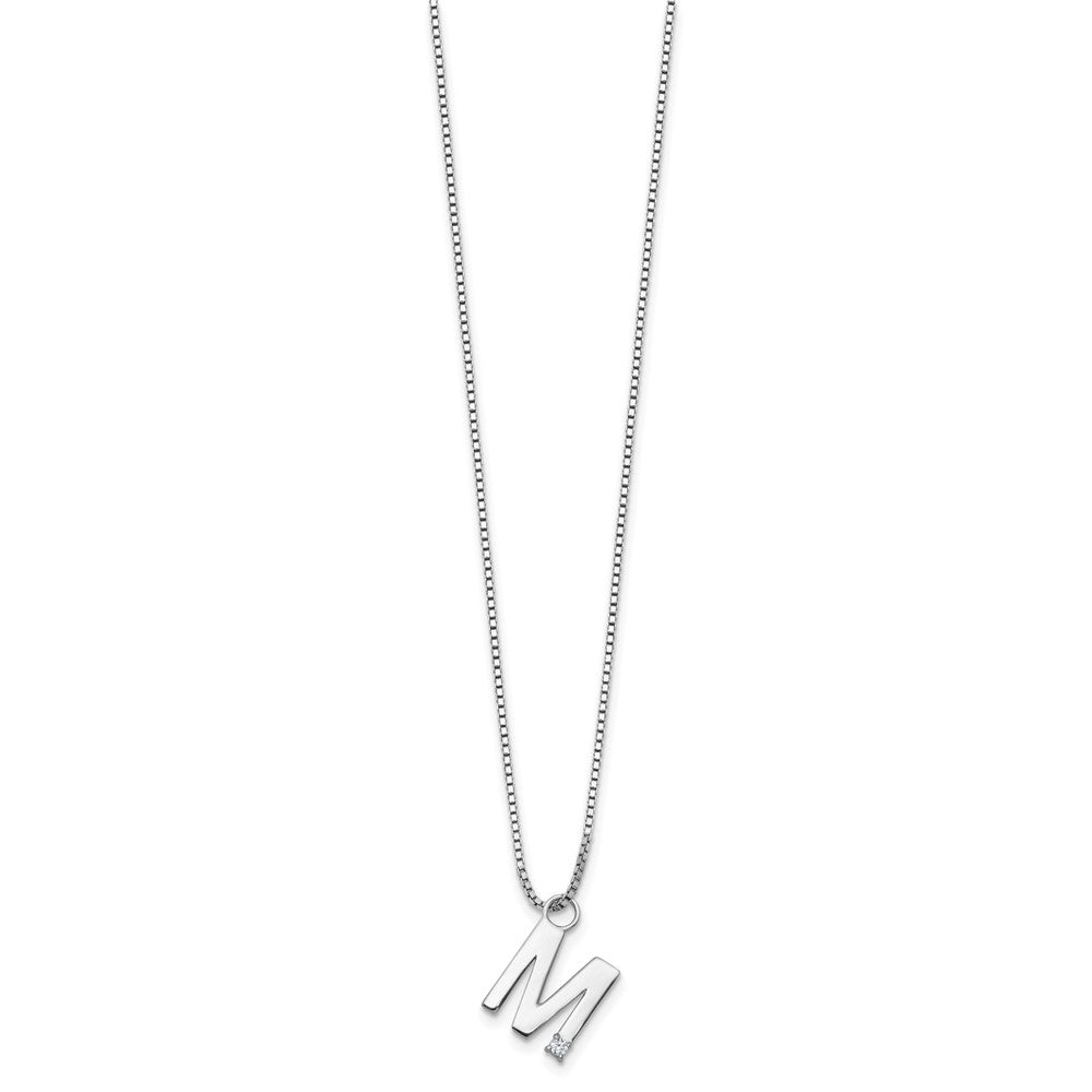 Sterlingsilber Rhodiniert Weiß Eis.03 Diamant Initiale M mit 2 Zoll Verlängerung. Halskette