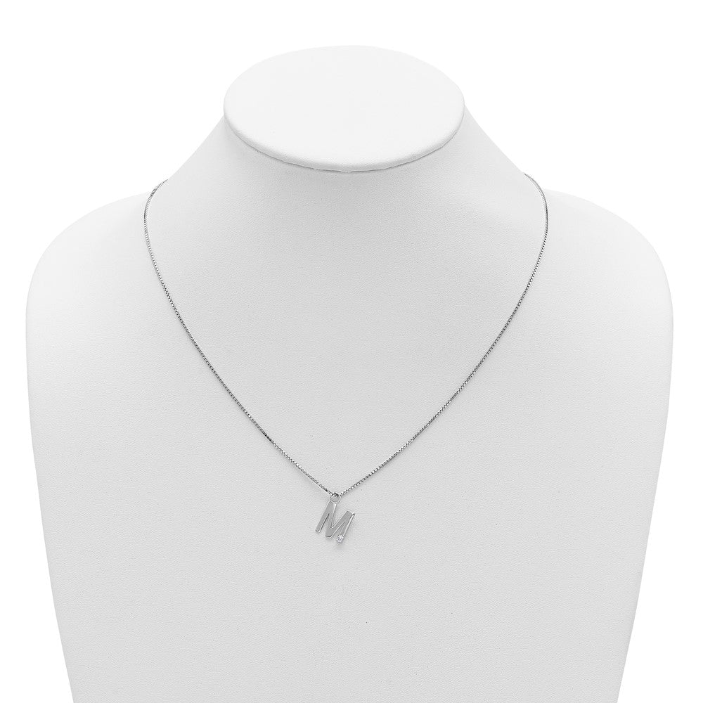 Sterlingsilber Rhodiniert Weiß Eis.03 Diamant Initiale M mit 2 Zoll Verlängerung. Halskette