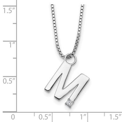 Sterlingsilber Rhodiniert Weiß Eis.03 Diamant Initiale M mit 2 Zoll Verlängerung. Halskette