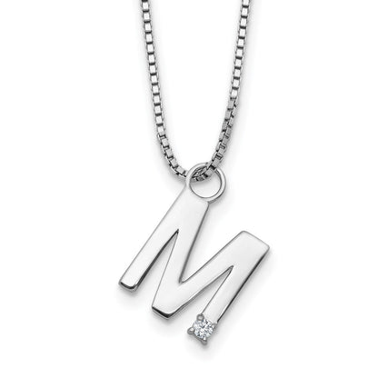 Sterlingsilber Rhodiniert Weiß Eis.03 Diamant Initiale M mit 2 Zoll Verlängerung. Halskette