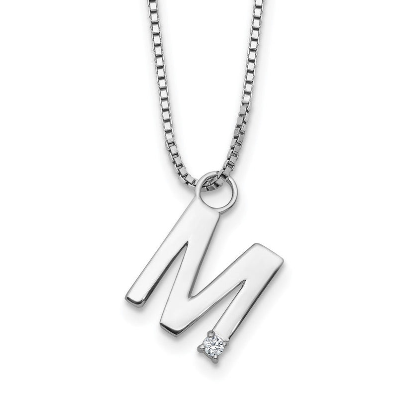 Sterlingsilber Rhodiniert Weiß Eis.03 Diamant Initiale M mit 2 Zoll Verlängerung. Halskette