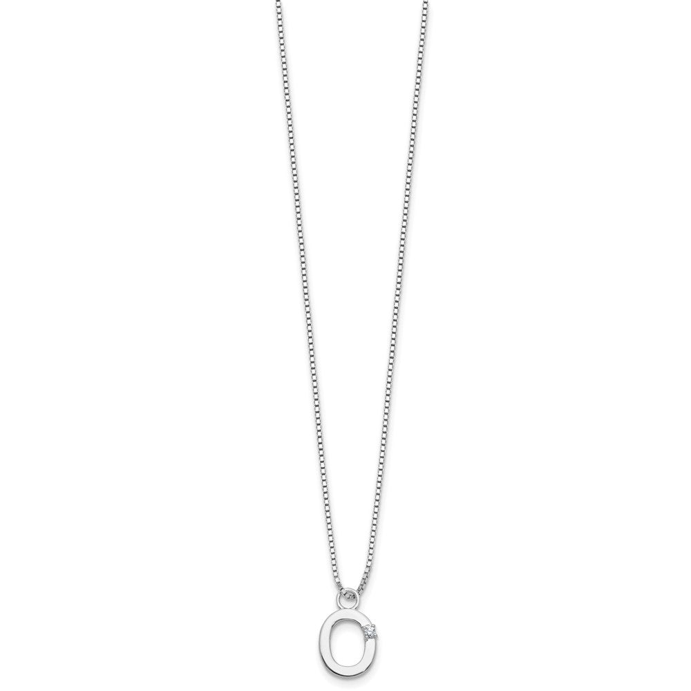 Sterlingsilber Rhodiniert Weiß Eis.03 Diamant Initiale O mit 2 Zoll Verlängerung. Halskette