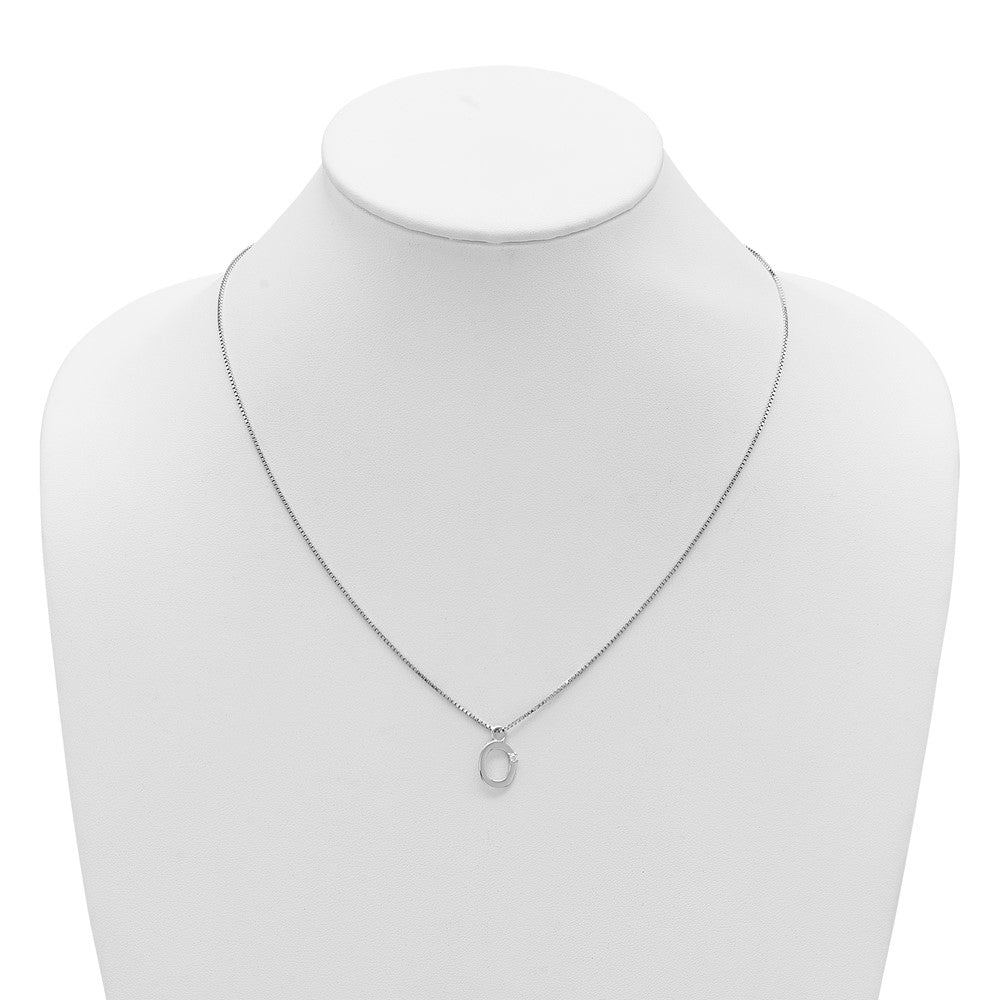 Sterlingsilber Rhodiniert Weiß Eis.03 Diamant Initiale O mit 2 Zoll Verlängerung. Halskette