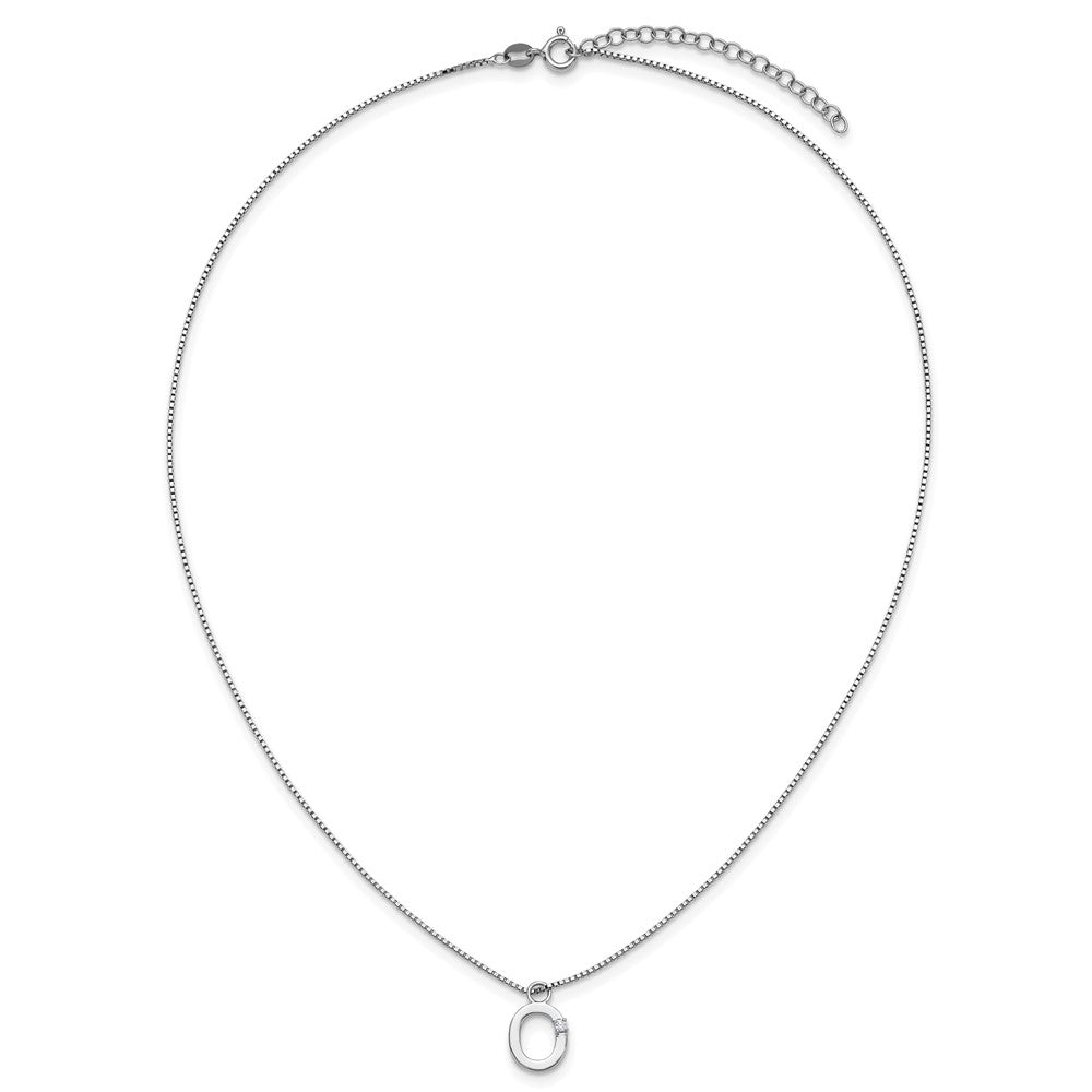 Sterlingsilber Rhodiniert Weiß Eis.03 Diamant Initiale O mit 2 Zoll Verlängerung. Halskette