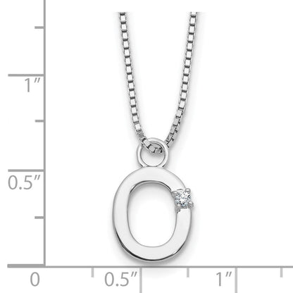 Sterlingsilber Rhodiniert Weiß Eis.03 Diamant Initiale O mit 2 Zoll Verlängerung. Halskette