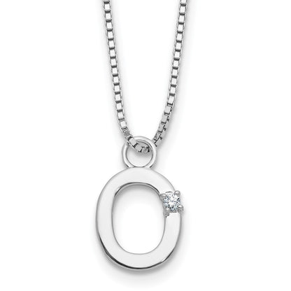 Sterlingsilber Rhodiniert Weiß Eis.03 Diamant Initiale O mit 2 Zoll Verlängerung. Halskette
