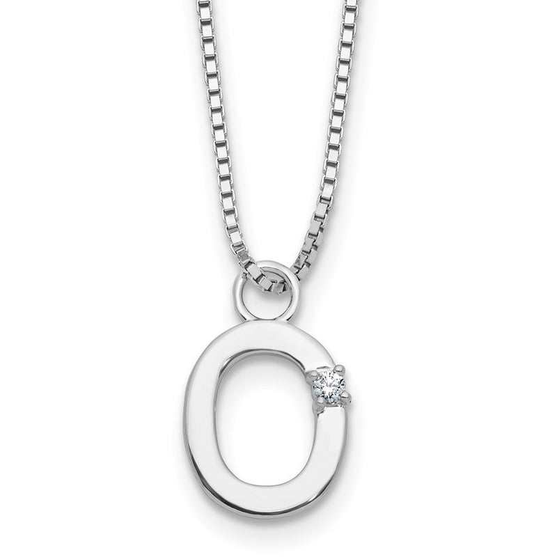 Sterlingsilber Rhodiniert Weiß Eis.03 Diamant Initiale O mit 2 Zoll Verlängerung. Halskette