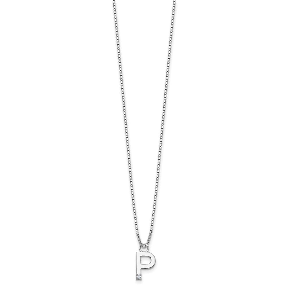 Sterlingsilber Rhodiniert Weiß Eis.03 Diamant Initiale P mit 2 Zoll Verlängerung. Halskette