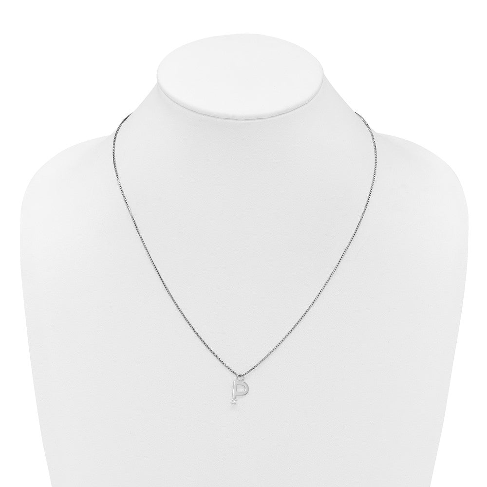 Sterlingsilber Rhodiniert Weiß Eis.03 Diamant Initiale P mit 2 Zoll Verlängerung. Halskette