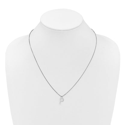 Sterlingsilber Rhodiniert Weiß Eis.03 Diamant Initiale P mit 2 Zoll Verlängerung. Halskette