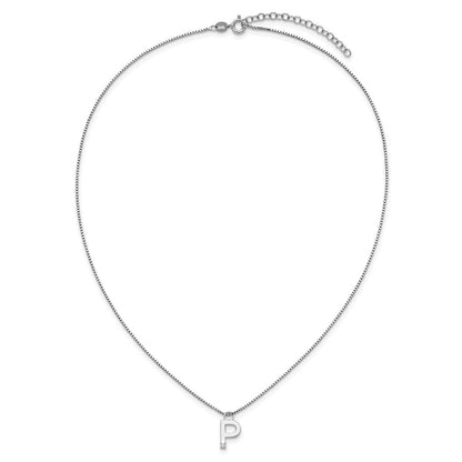 Sterlingsilber Rhodiniert Weiß Eis.03 Diamant Initiale P mit 2 Zoll Verlängerung. Halskette