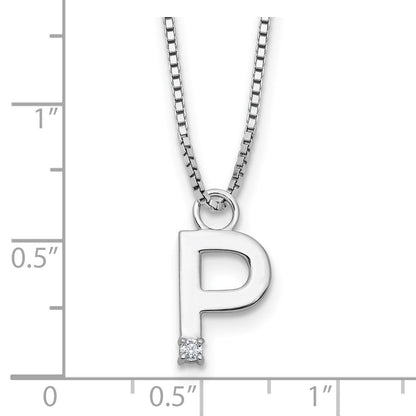 Sterlingsilber Rhodiniert Weiß Eis.03 Diamant Initiale P mit 2 Zoll Verlängerung. Halskette