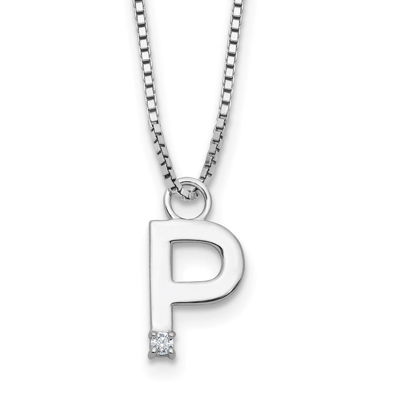 Sterlingsilber Rhodiniert Weiß Eis.03 Diamant Initiale P mit 2 Zoll Verlängerung. Halskette