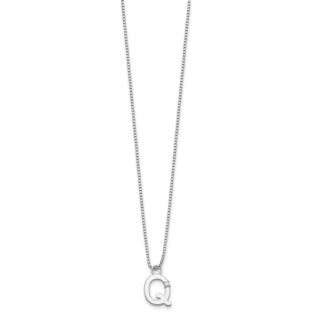 Sterlingsilber Rhodiniert Weiß Eis.03 Diamant Initiale Q mit 2 Zoll Verlängerung. Halskette