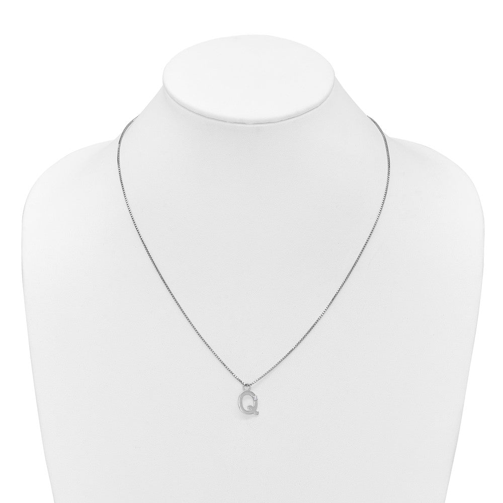 Sterlingsilber Rhodiniert Weiß Eis.03 Diamant Initiale Q mit 2 Zoll Verlängerung. Halskette