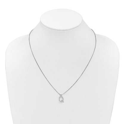 Sterlingsilber Rhodiniert Weiß Eis.03 Diamant Initiale Q mit 2 Zoll Verlängerung. Halskette