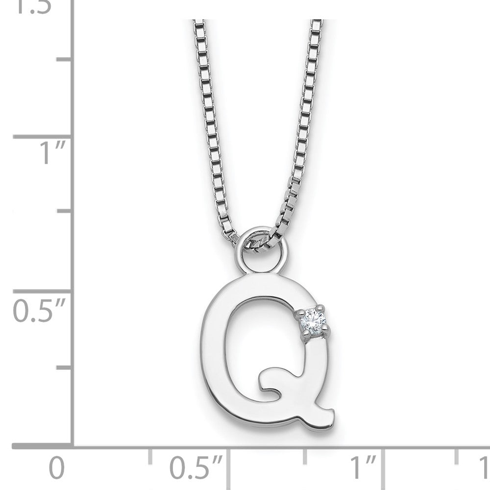 Sterlingsilber Rhodiniert Weiß Eis.03 Diamant Initiale Q mit 2 Zoll Verlängerung. Halskette