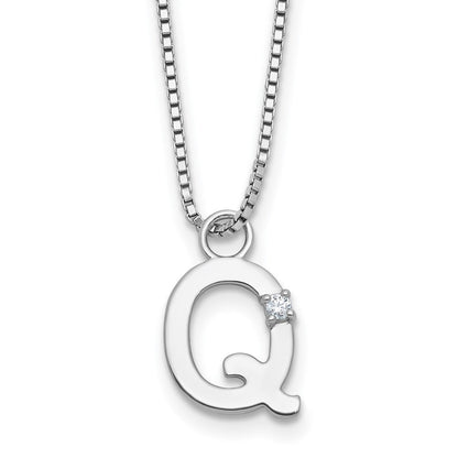 Sterlingsilber Rhodiniert Weiß Eis.03 Diamant Initiale Q mit 2 Zoll Verlängerung. Halskette