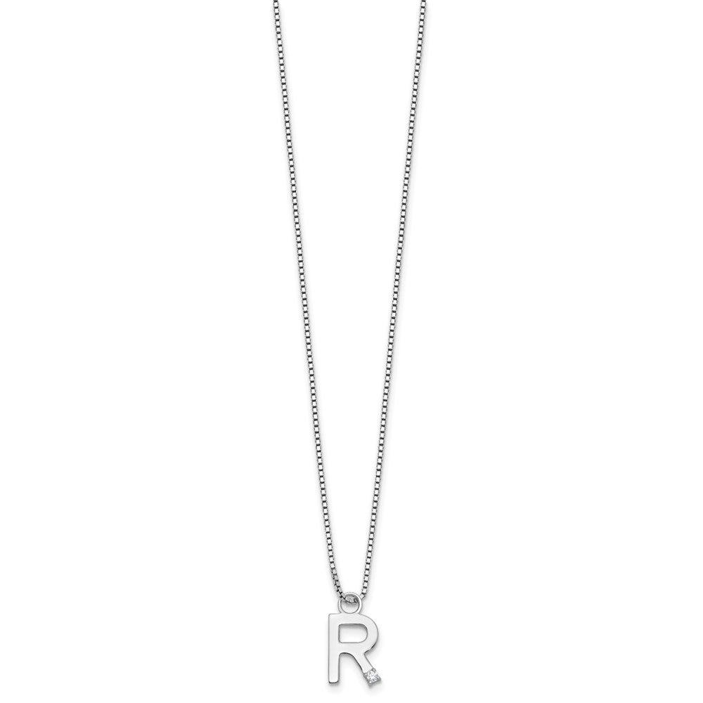 Sterlingsilber Rhodiniert Weiß Eis.03 Diamant Initiale R mit 2 Zoll Verlängerung. Halskette