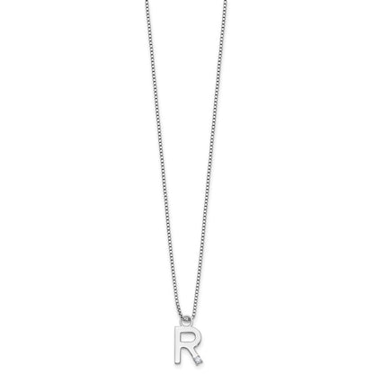 Sterlingsilber Rhodiniert Weiß Eis.03 Diamant Initiale R mit 2 Zoll Verlängerung. Halskette