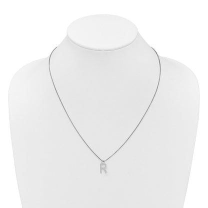 Sterlingsilber Rhodiniert Weiß Eis.03 Diamant Initiale R mit 2 Zoll Verlängerung. Halskette