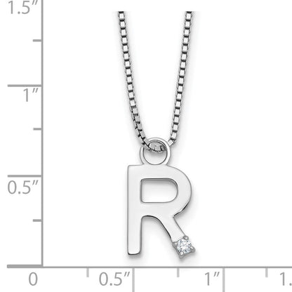 Sterlingsilber Rhodiniert Weiß Eis.03 Diamant Initiale R mit 2 Zoll Verlängerung. Halskette