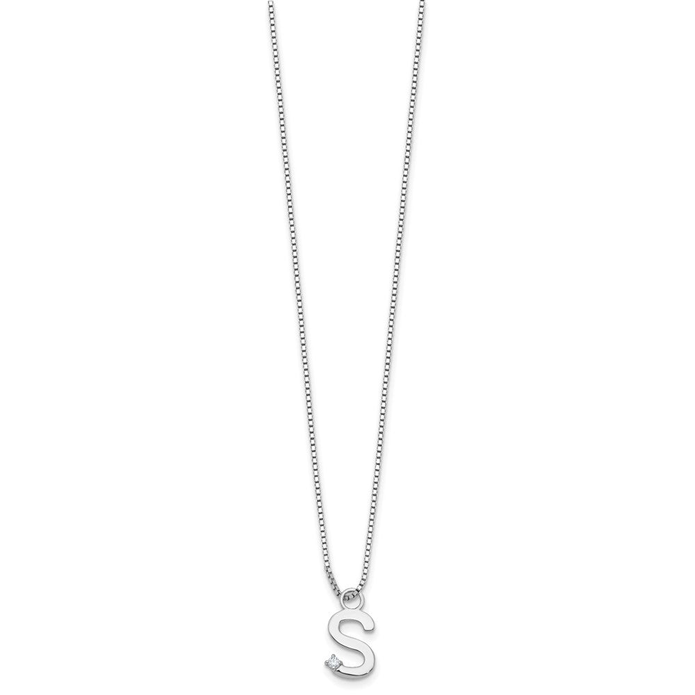 Sterlingsilber Rhodiniert Weiß Eis.03 Diamant Initiale S mit 2 Zoll Verlängerung. Halskette