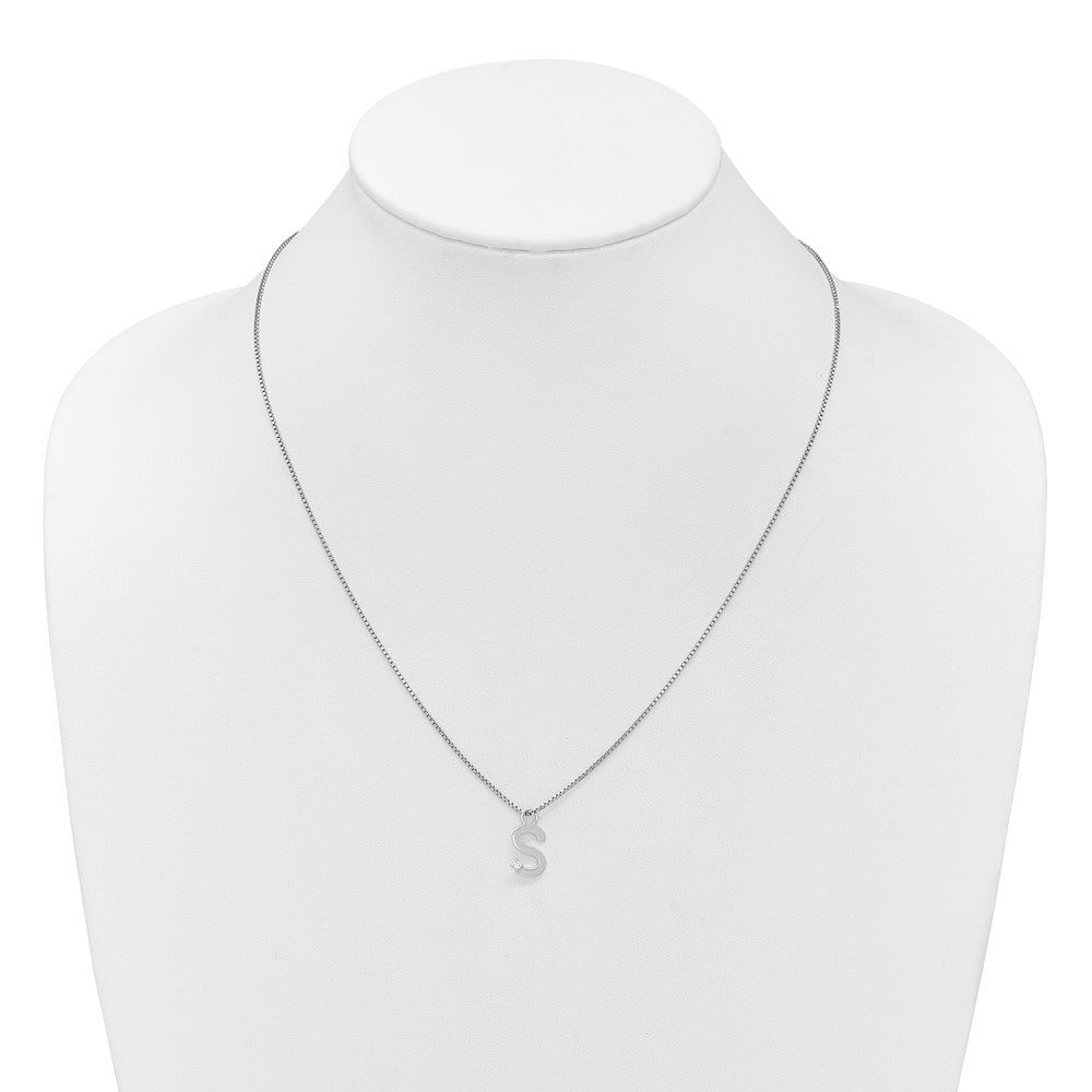 Sterlingsilber Rhodiniert Weiß Eis.03 Diamant Initiale S mit 2 Zoll Verlängerung. Halskette