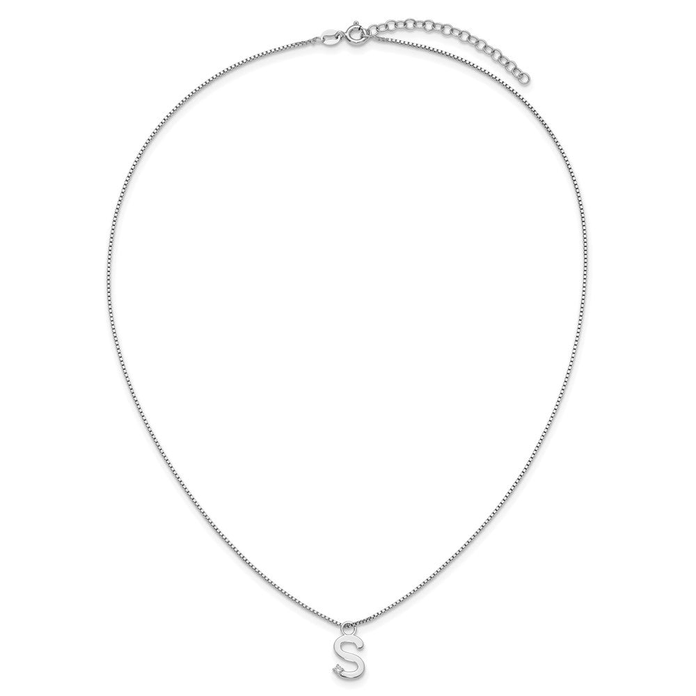 Sterlingsilber Rhodiniert Weiß Eis.03 Diamant Initiale S mit 2 Zoll Verlängerung. Halskette