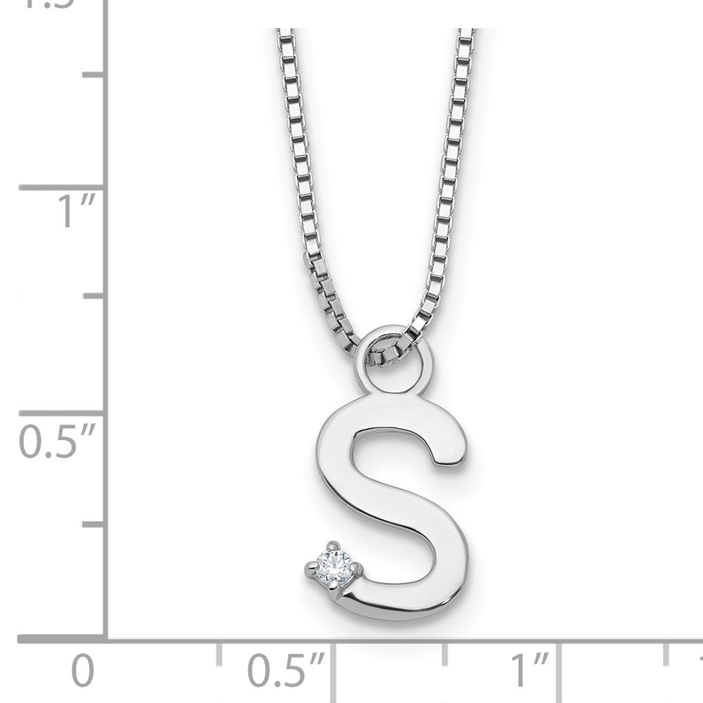 Sterlingsilber Rhodiniert Weiß Eis.03 Diamant Initiale S mit 2 Zoll Verlängerung. Halskette
