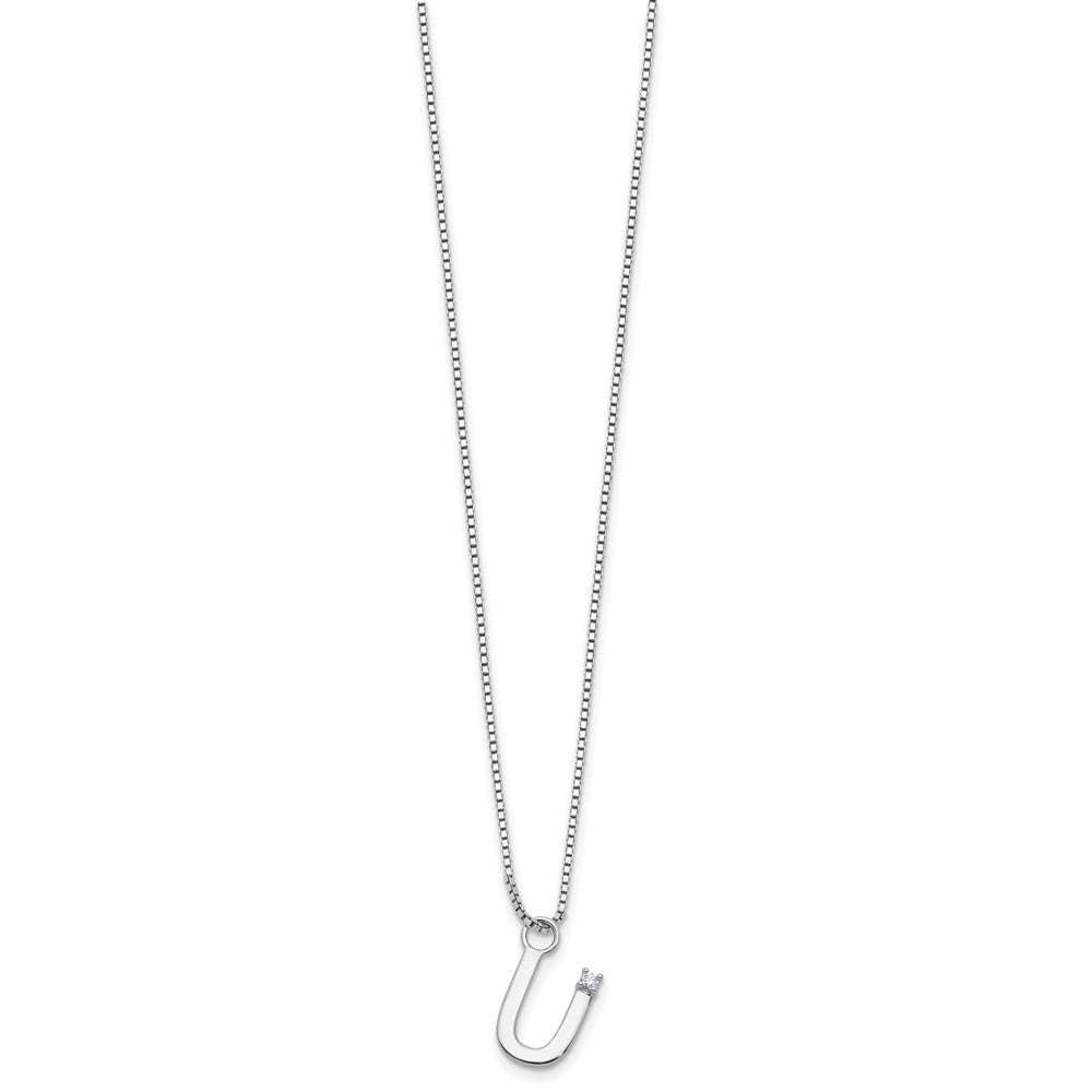 Sterlingsilber Rhodiniert Weiß Eis.03 Diamant Initiale U mit 2 Zoll Verlängerung. Halskette