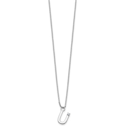 Sterlingsilber Rhodiniert Weiß Eis.03 Diamant Initiale U mit 2 Zoll Verlängerung. Halskette