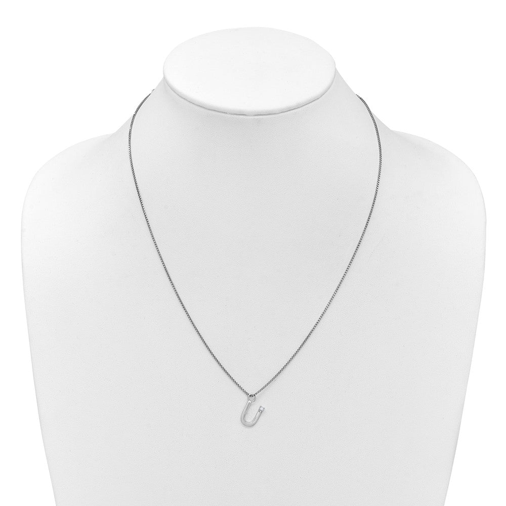 Sterlingsilber Rhodiniert Weiß Eis.03 Diamant Initiale U mit 2 Zoll Verlängerung. Halskette